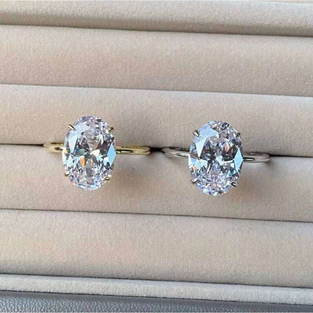 Women's Wedding Engagement Ring Fashion Versatile White Oval moissanite chainia Gold-Plated Silver sterling silver Jewelry