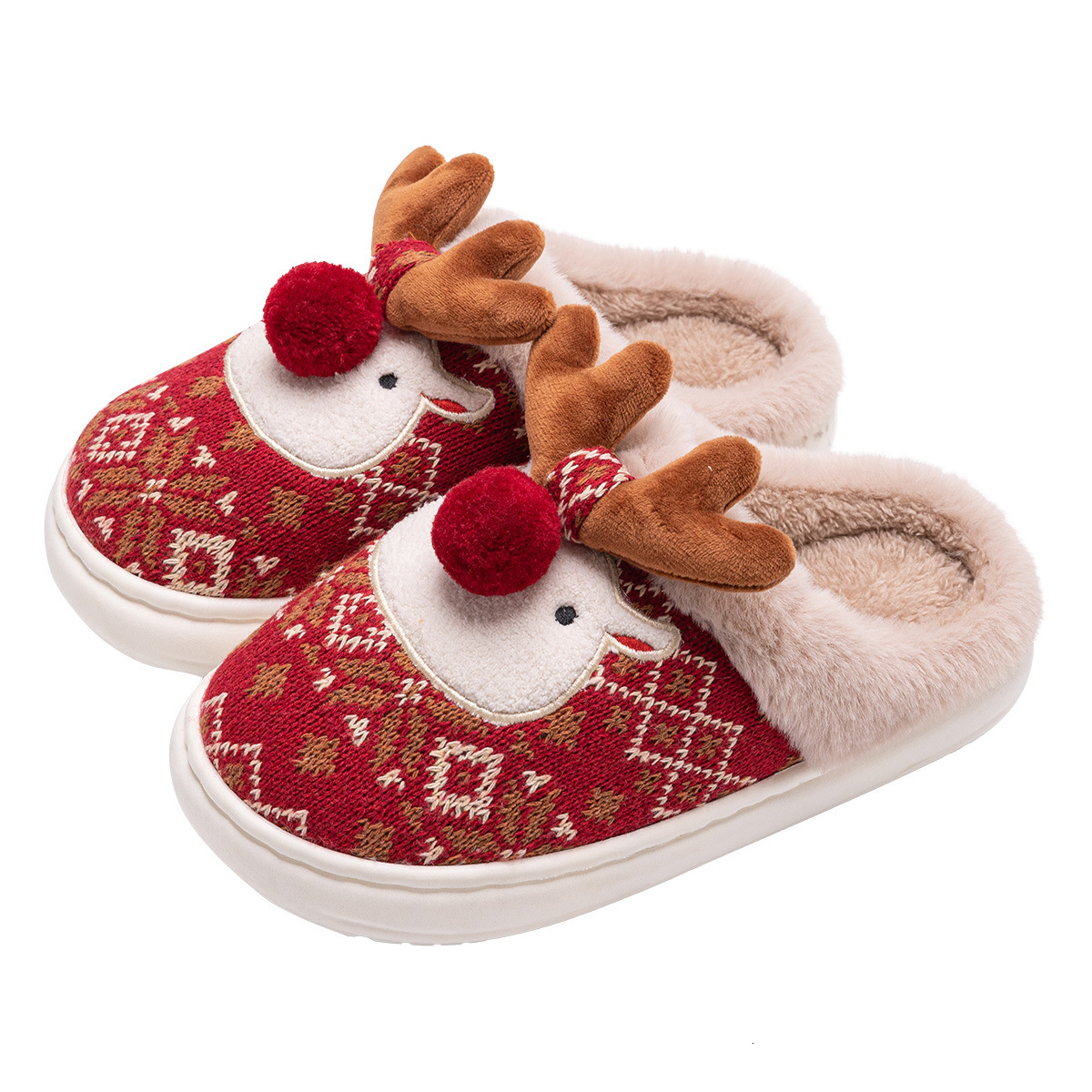 New Cute Christmas Reindeer for Women Winter Home Warm Non-Slip Plush Cotton Slippers ddmymarket