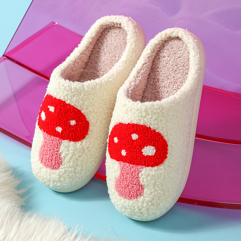 Mushroom Smiley Face Winter Plush Strawberry Rainbow Heart Towel Embroidered Cotton Slippers ddmymarket