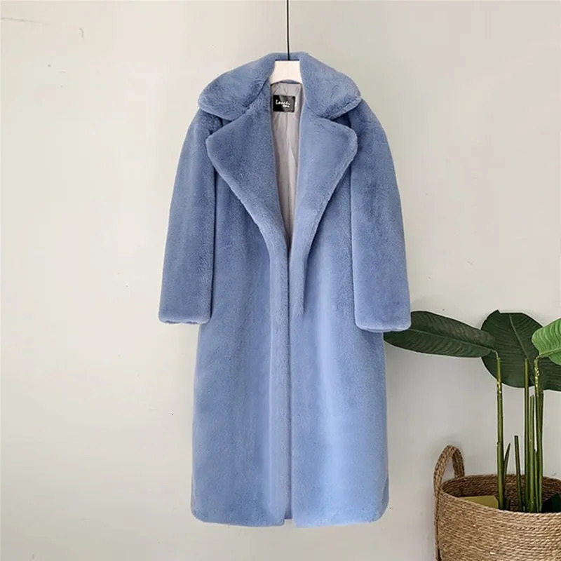 Elegant Long Winter Faux Fur Coat Women Fashion Plush Coats Loose High Quality Thick Warm Overcoat 250930
