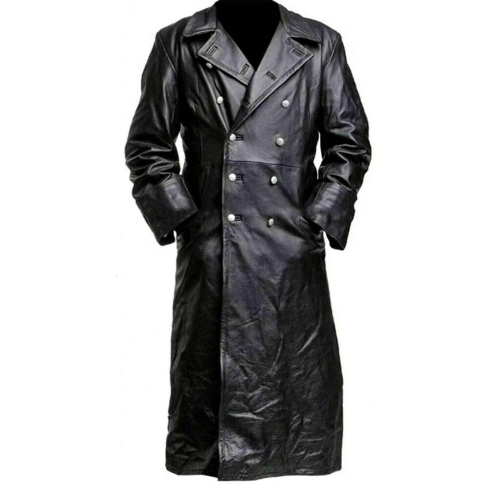 Men's GERMAN CLASSIC Ww2 MILITARY UNIFORM OFFICER BLACK LEATHER TRENCH COAT