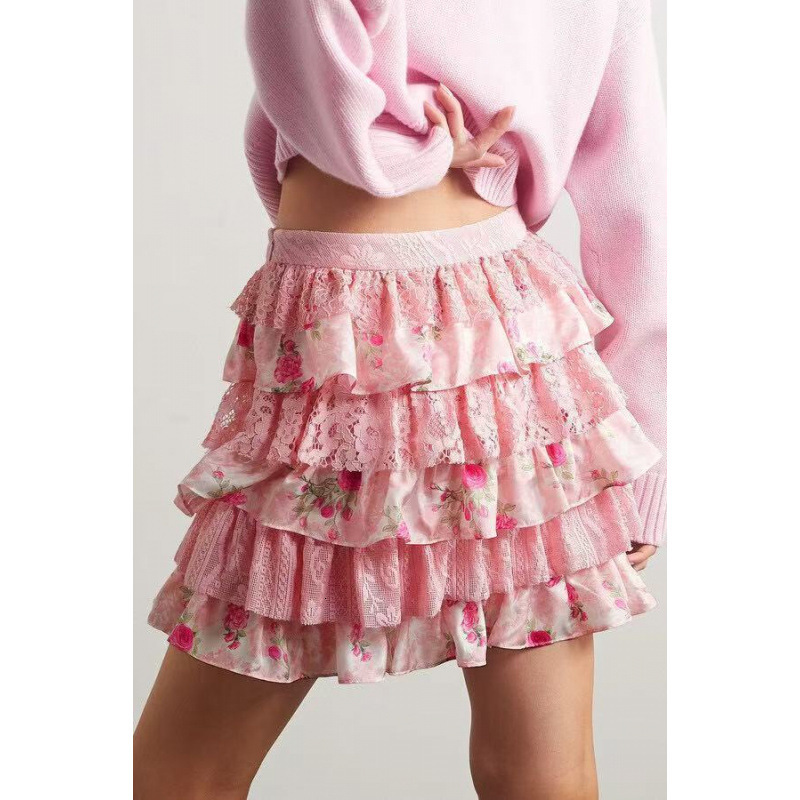 2025 Spring Summer Printed Lace Shirt A-line Flared Cake Skirt Bestseller dongdumaoyi