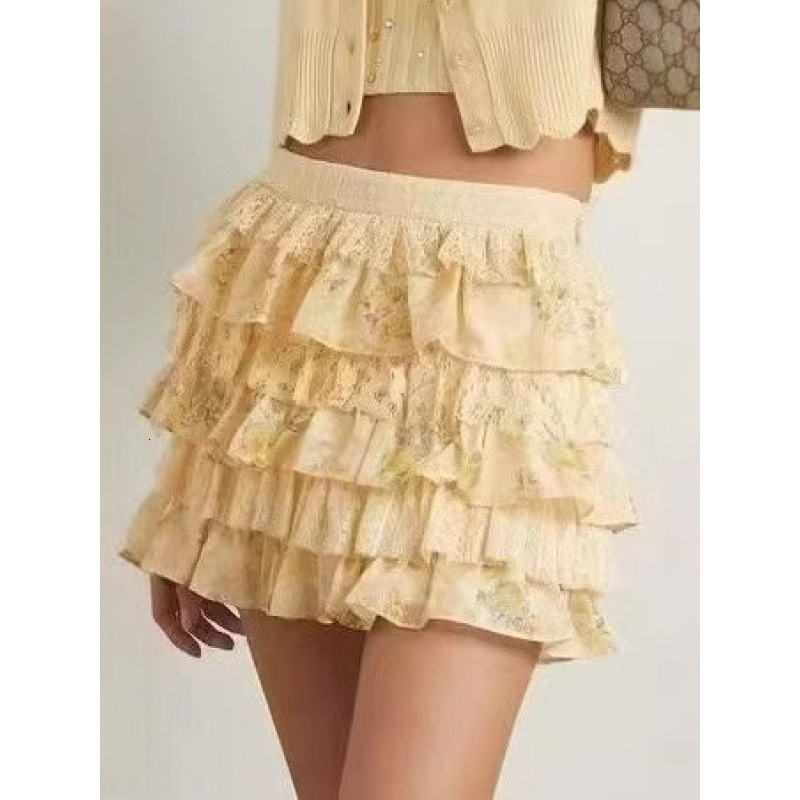 2025 Spring Summer Printed Lace Shirt A-line Flared Cake Skirt Bestseller dongdumaoyi