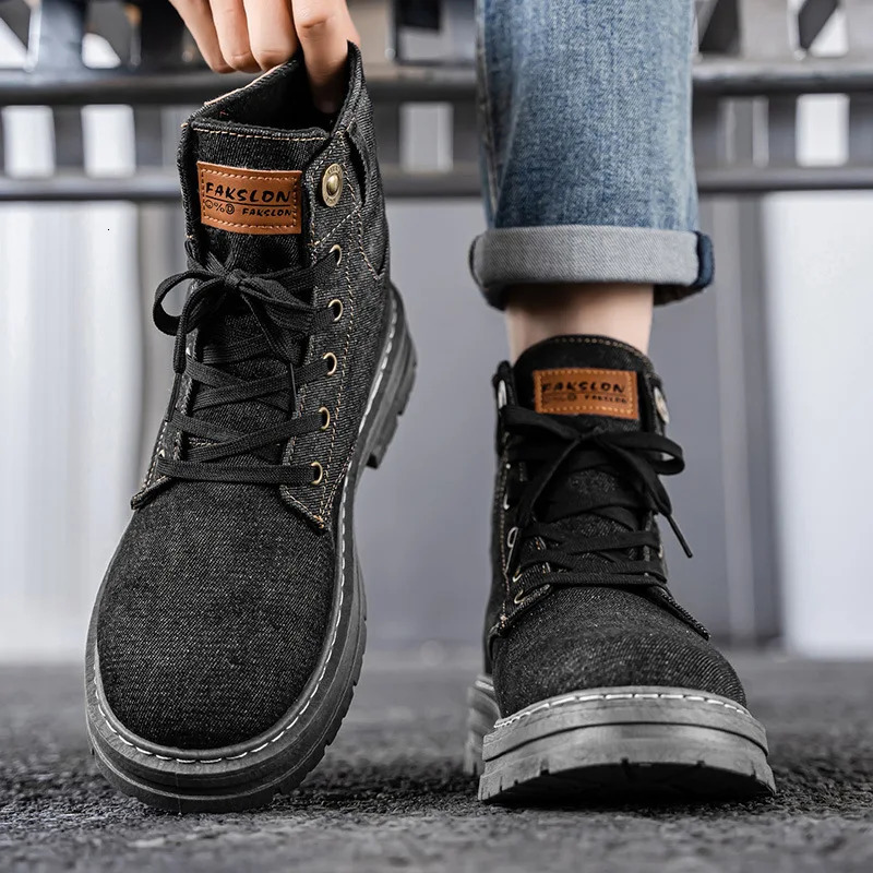 high top plus mens casual boots British style denim workwear mens shoes 250930