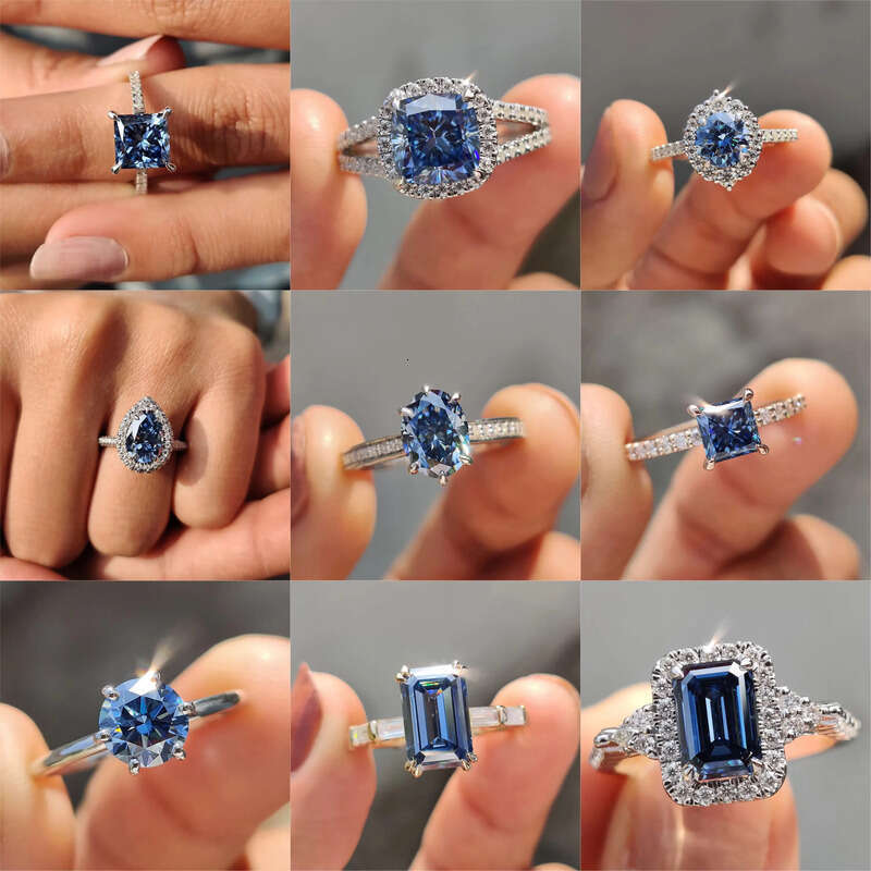 Elisa Blue Oval Cut Lab Grown Dia Platinum White Gold 10K 14K Engagement Wedding Ring Fine Jewelry for Man Women