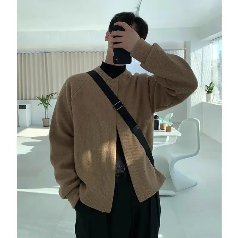Knitted Cardigan Male Thick Korean Jackets Fashion Khaki Mens Sweaters Harajuku Clothing Deals 2024 Top Reviews Clothes 250929