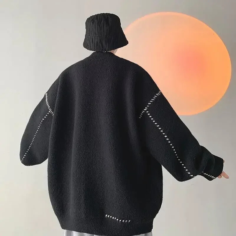 Man Clothes Coat White Knitted Sweaters for Men Japanese Retro Jacket Cardigan Patchwork S 90s Vintage Knitwears Korean Style X 250929