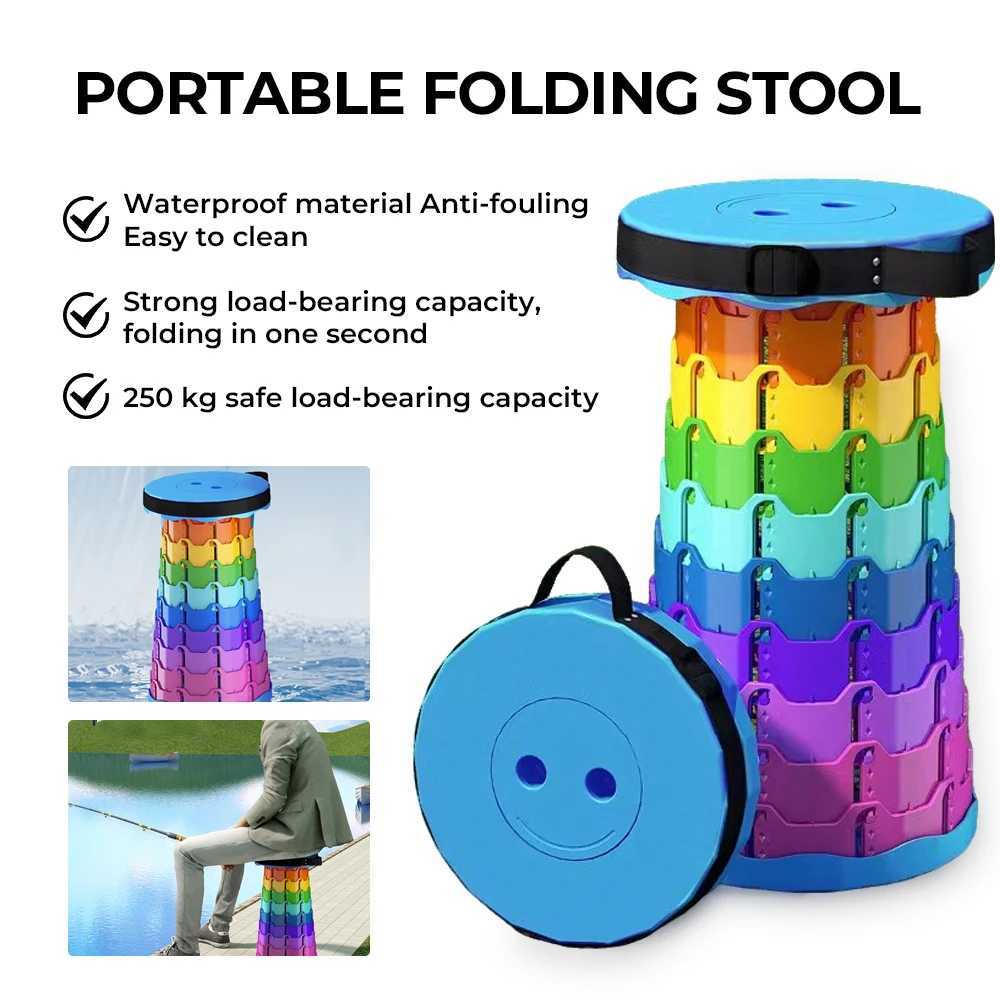 Portable Plastic Folding Telescopic Chair Lightweight Adjustable Stool for Fishing Beach Camping Compact Outdoor Foldable Seat J250930