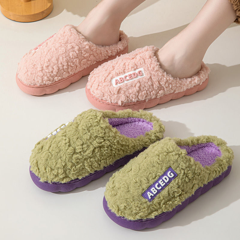 Alphabet Women, Autumn Winter Home Use, Non-Slip Thick Sole Couple Cotton Slippers for Men, Indoor and Outdoor Wear ddmymarket