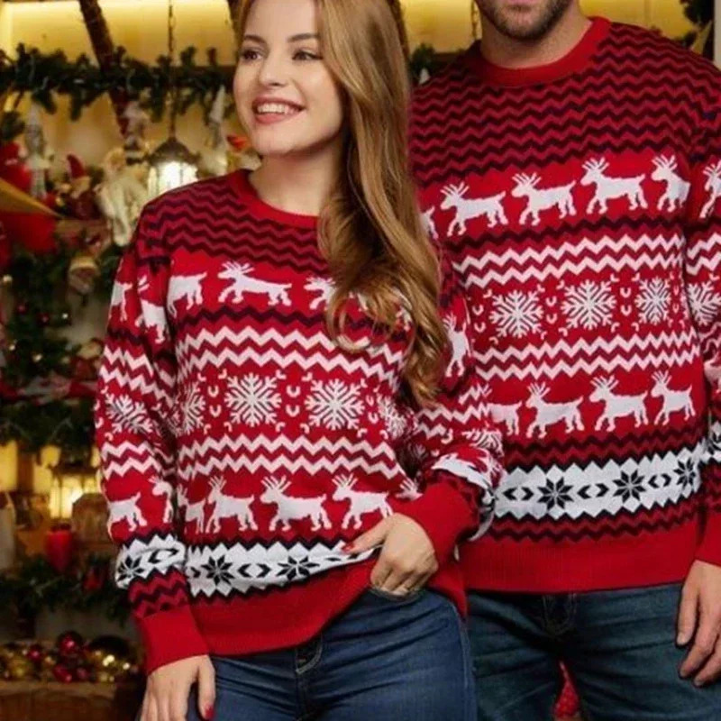 2025 Winter Women Men Christmas Sweaters Couples Matching Outfits Warm Thick Jumpers Soft Jacquard Knitwear Family Look Pullover 250930