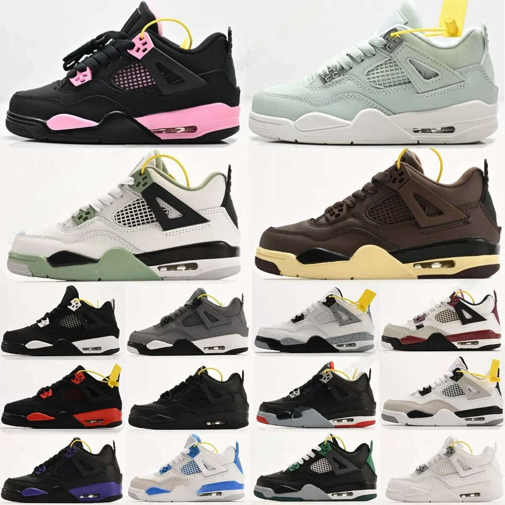 Toddler 4s Kids Shoes Sneakers Boys Girls youth Basketball shoe Black cat red cool grey bred University Blue size 25-35