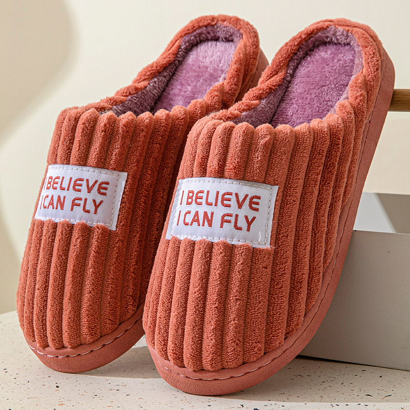 Home Cotton Slippers for Men, Autumn and Winter 2025 New Indoor Non-Slip Thick Sole Striped Plush Slippers, Warm ddmymarket