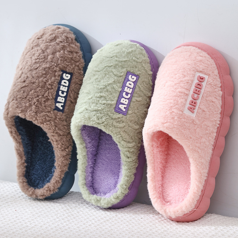 Solid Color Cute Warm Couple Cotton Men Thick Sole Home Comfortable Winter Furry Slippers Women ddmymarket