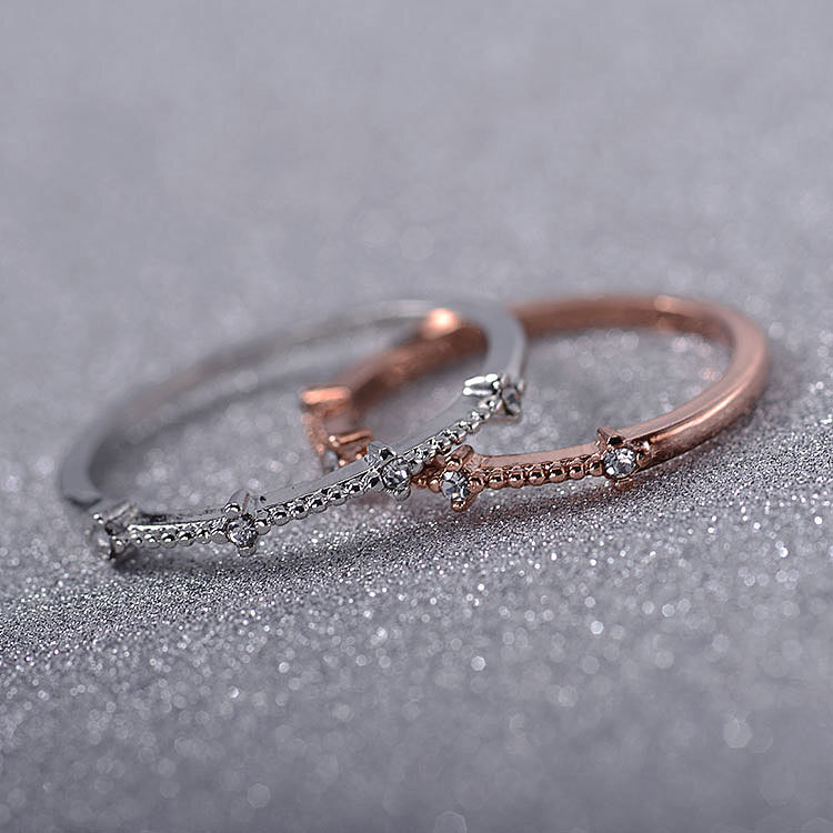 Japanese and Korean Style Simple 4 Small Diamond Fresh Ring Jewelry Accessories
