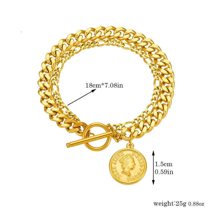 Elegant Fashionable Stainless Steel Necklace with Portrait Design & Gold Finish - OT Clasp Closure