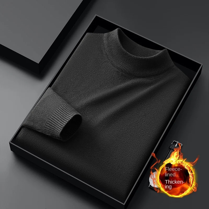 Winter Warm Sweater Mens Fleecelined ColdResistant HighEnd AllMatch Stretch Casual Fashion round Neck Thickened 250929