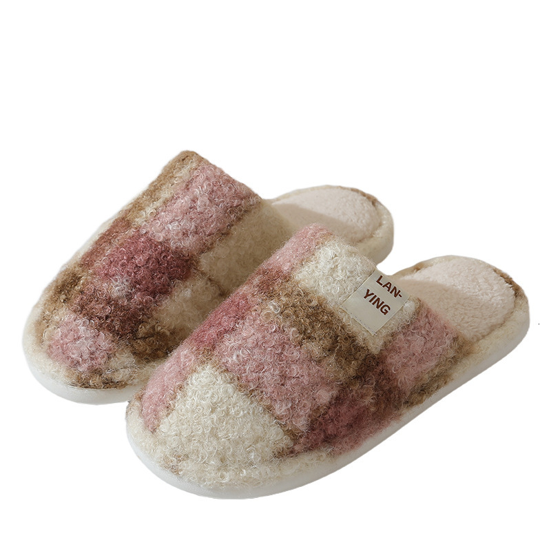 Classic Plaid Cotton Home Autumn Winter Indoor Floor Warm Plush Slippers Women's Maternity Shoes ddmymarket