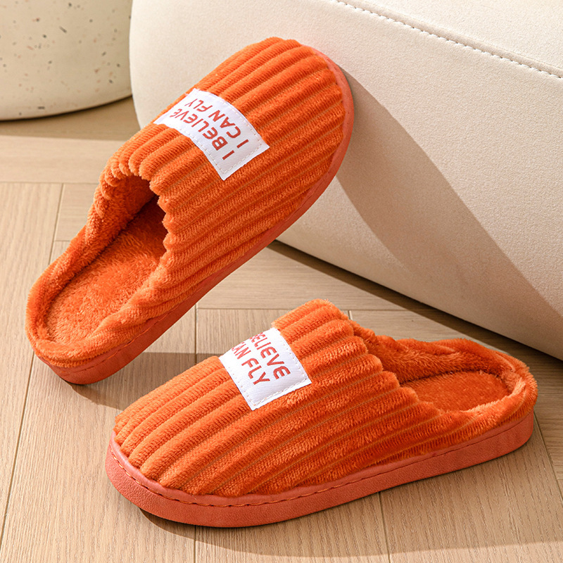 Home Cotton Slippers for Men, Autumn and Winter 2025 New Indoor Non-Slip Thick Sole Striped Plush Slippers, Warm ddmymarket