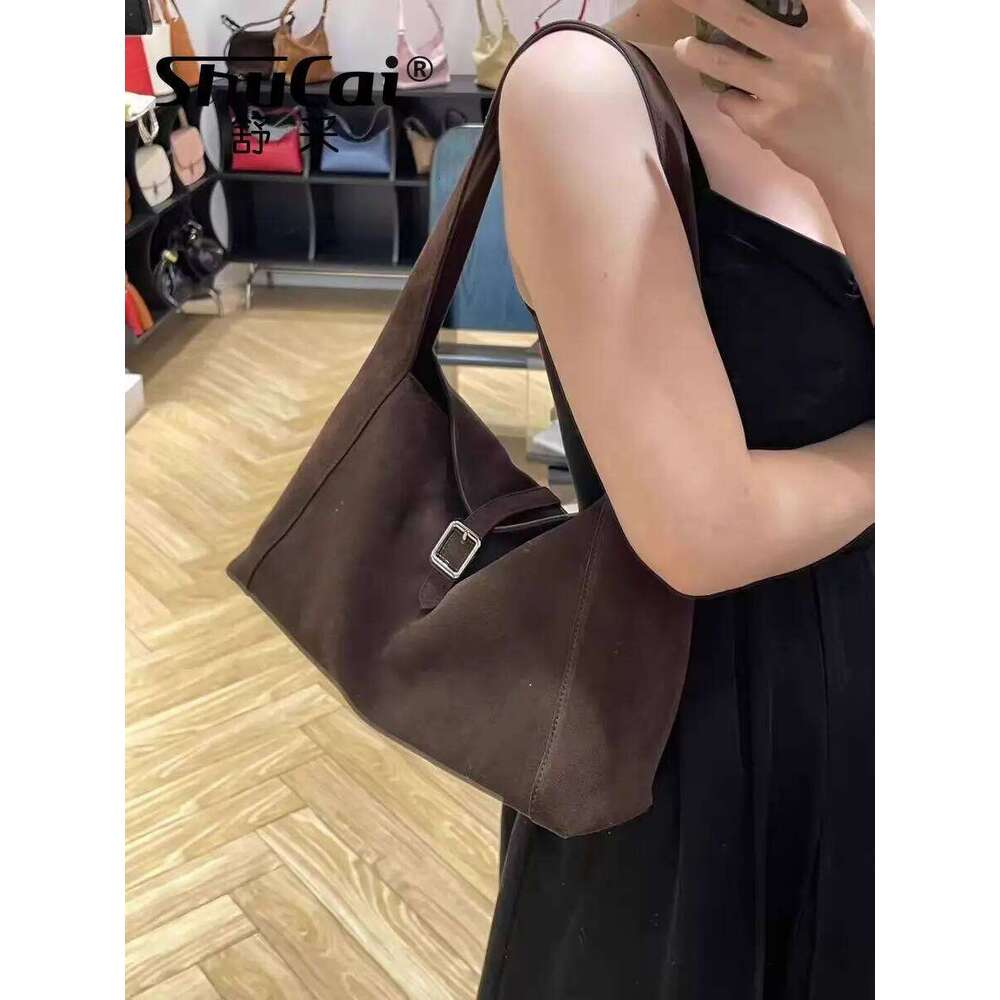 Women's Bowling Tote Matte Suede Cow Leather Ladies Shopper Handbag Designer Brand Shoulder Bag 2026 Autumn Winter New