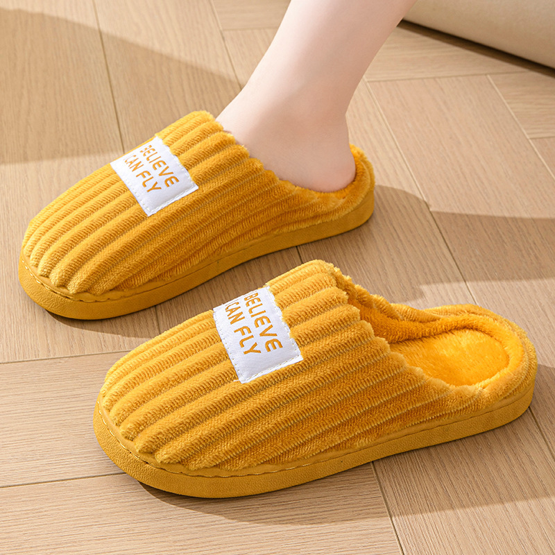 Home Cotton Slippers for Men, Autumn and Winter 2025 New Indoor Non-Slip Thick Sole Striped Plush Slippers, Warm ddmymarket