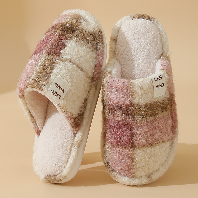Classic Plaid Cotton Home Autumn Winter Indoor Floor Warm Plush Slippers Women's Maternity Shoes ddmymarket