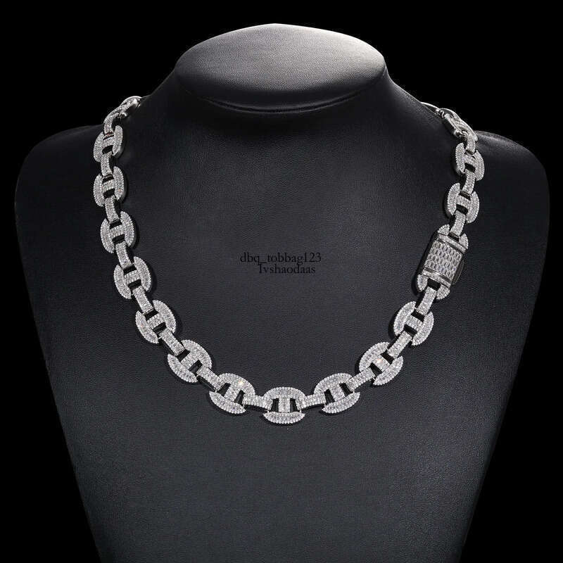 High Quality 16mm Baguette Moissanite k Sterg Sier Lab Mossanite Dia Iced Out Cuban Chain For Men