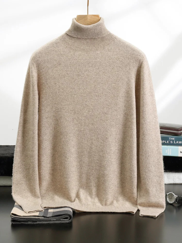 Mens Turtleneck 100 Cashmere Sweater Autumn Winter Basic Long Sleeve Pullover Knitwear Soft Warm Comfy Clothing 250929