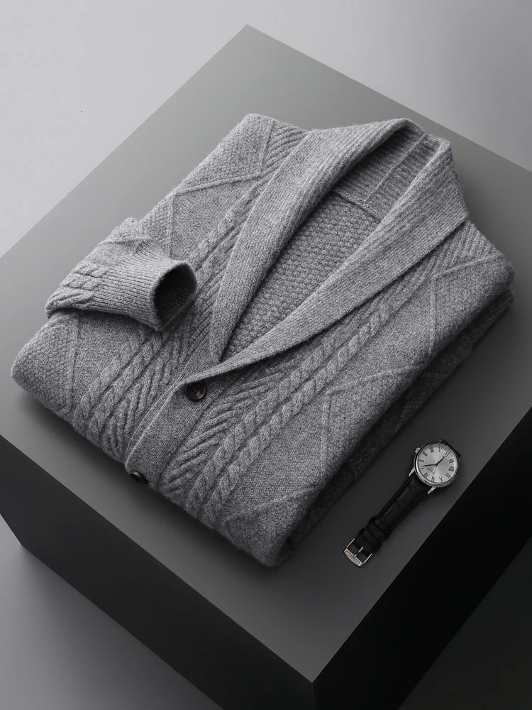 Men Wool Sweater Cardigan Smart Casual Autumn Winter Long Sleeve 100 Merino Knitwear Thick Cashmere Soft Twist Flower Tops 250929