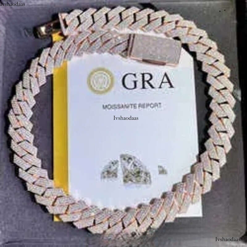 Fashion Design Solid Sier Gra Moissanite 18mm 20mm Wide Dia Iced Out Pendant Necklace Cuban k Chain for Rapper