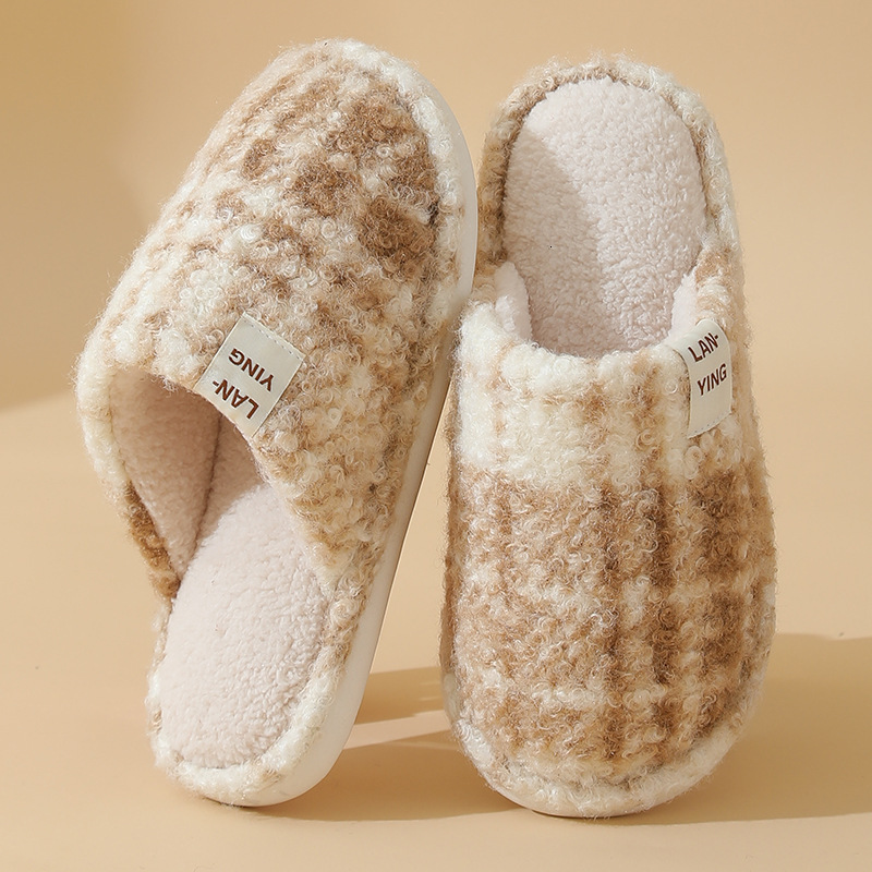 Classic Plaid Cotton Home Autumn Winter Indoor Floor Warm Plush Slippers Women's Maternity Shoes ddmymarket
