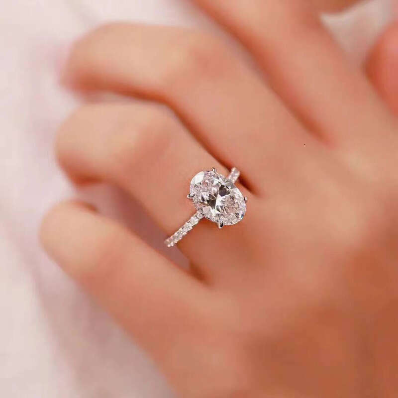 S Pure Silver Electroplated White Gold Set VVS Oval Fashion Light Luxury Hui Shi Women's Wedding Ring