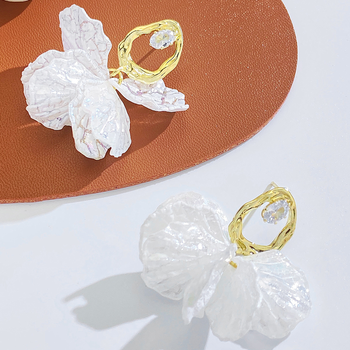 Ins Acrylic Flower for Women Mori Style Super Fairy Cracked Petal Tassel Earrings Trendy