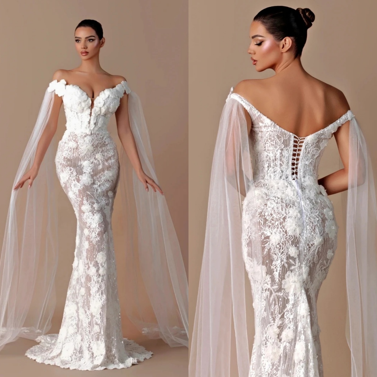 Fashion Wedding Dresses Appliques 3D Flowers Bridal Gowns Off Shoulder Backless Illusion Mermaid Customized Vestidos De Novia Plus Size