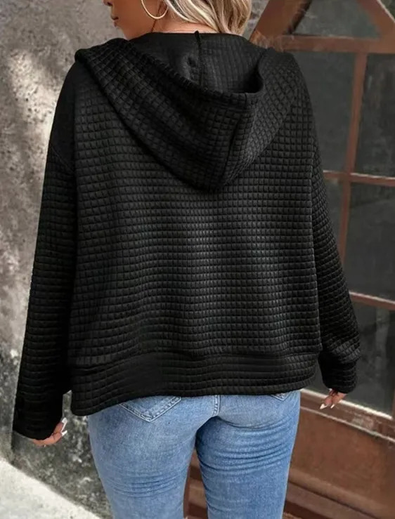 Plus size European and American crossborder autumn casual solid color pocket zipper hooded jacket 250930