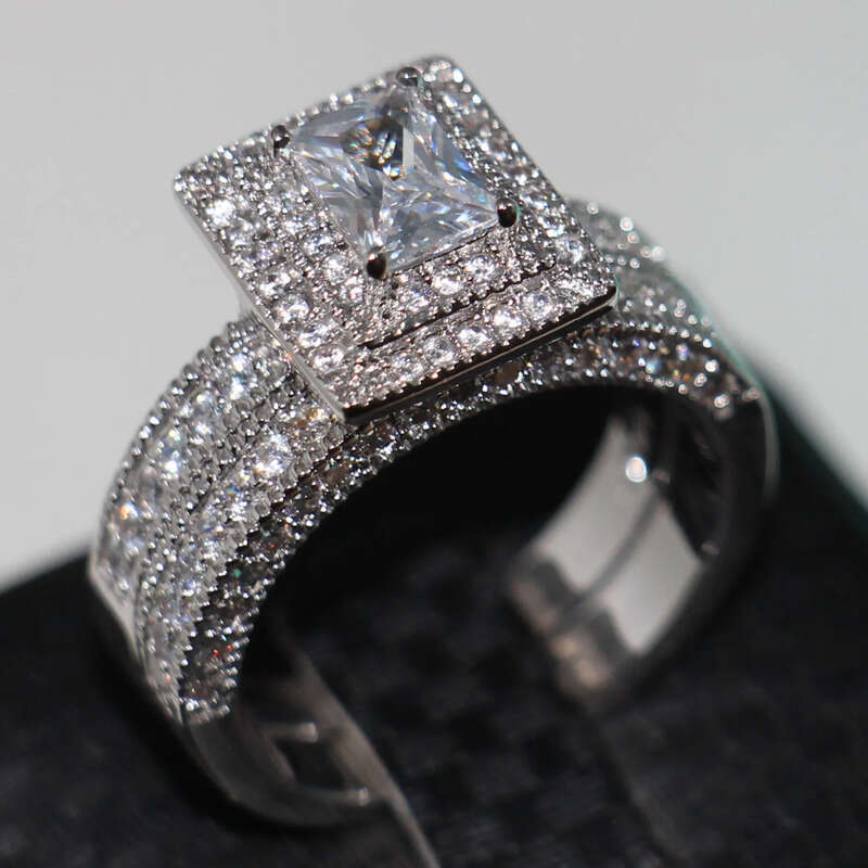 Victoira Wieck choucong Fashion Jewelry 14KT Gold Filled Princess Cut White Topaz CZ Dia Gemstones Women Wedding Bridal Ring Set