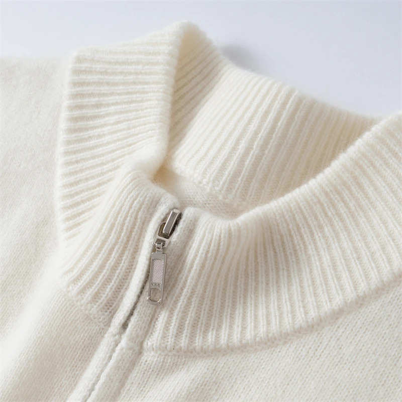 500g 100 Pure Cashmere Sweater Mens SevenNeedle DoublePly Thickened HalfTurtle Neck Zipper Cardigan Loose Knitted 250929