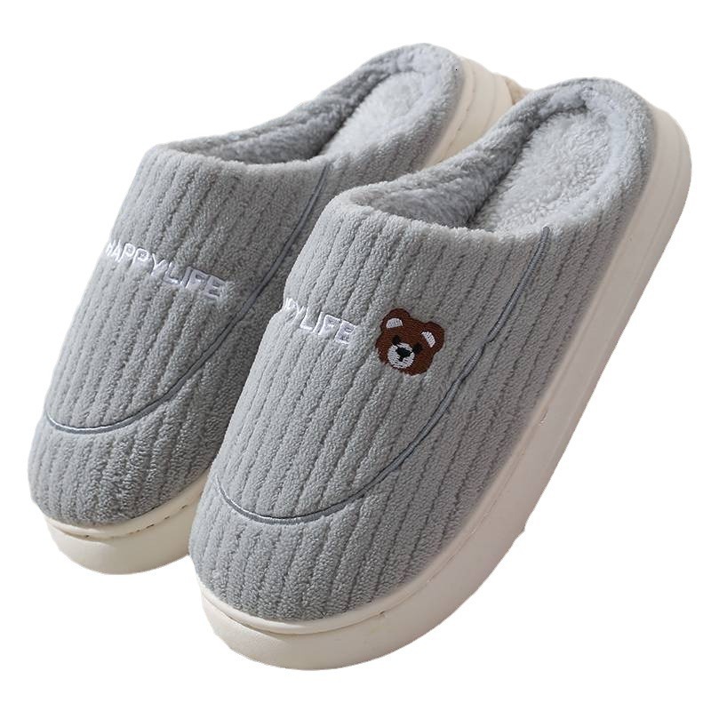 Women's Indoor Home Cotton Slippers, Warm Non-Slip Thick Sole Couple's New Style Furry Slippers for Men in Autumn and Winter ddmymarket