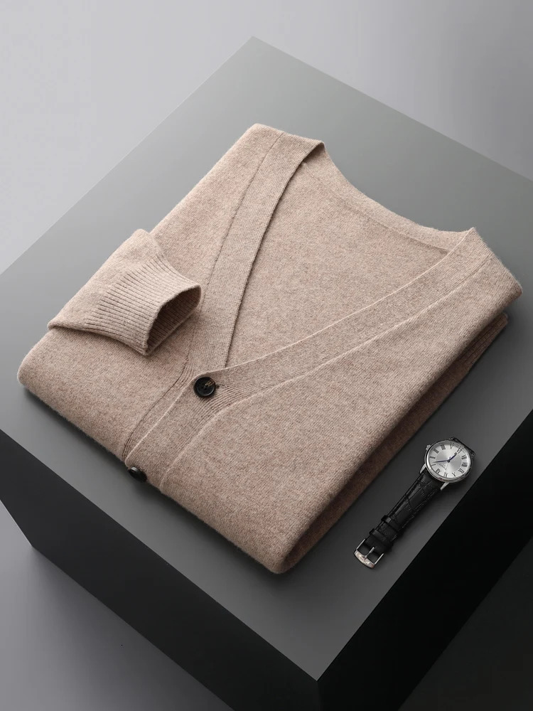 Basic Mens Sweater Cardigan Autumn Winter Clothes 100 Merino Wool Casual Warm VNeck Single Breasted Knit Coat 250929