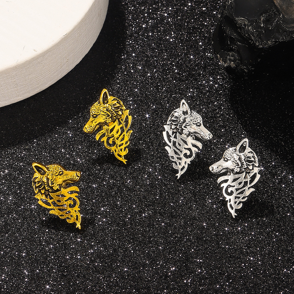 Domineering Wolf Head for Women Fashionable Personality Metal Animal Stud Ins Internet Celebrity Trendy Earrings