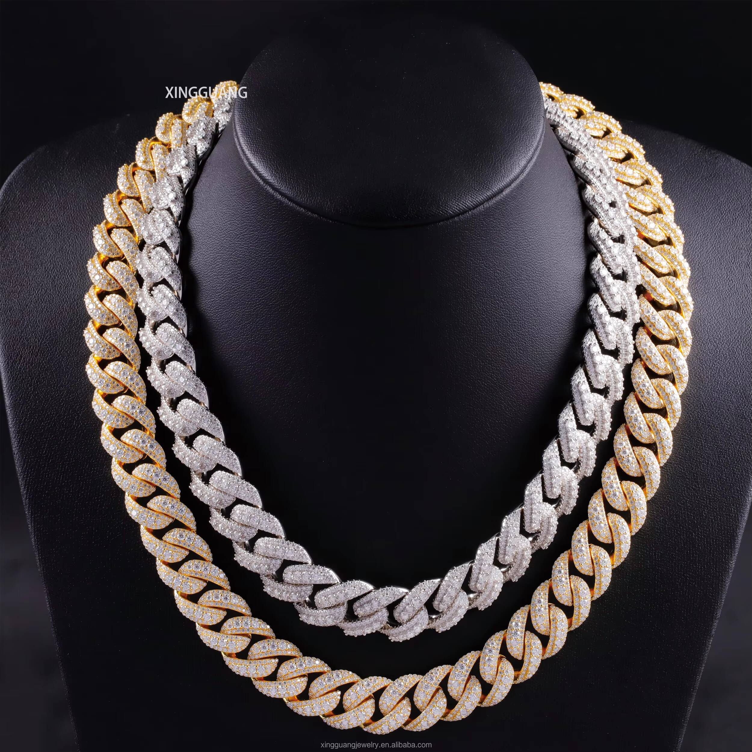 Hip Hop 14 16 18MM Full Iced Out Large Moissanite in the Middle Chain S925 18K Gold Plated VVS Diamond Cuban Link Chain Necklace