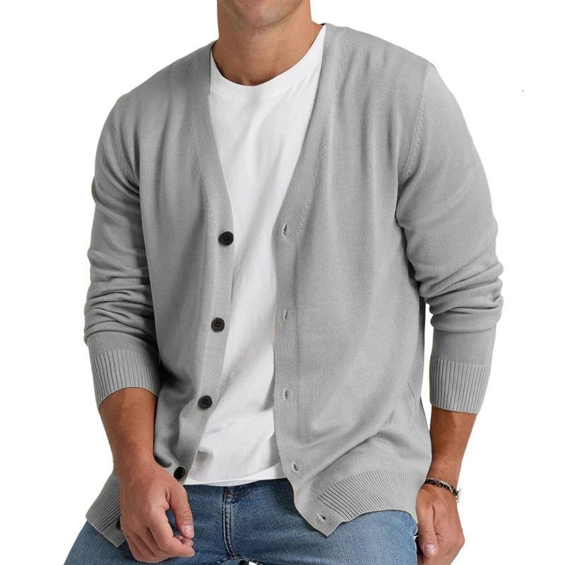 Mens Cardigan Sweater Vintage VNeck Long Sleeve Button Down Knitted Sweaters Lightweight Solid Color Outerwear 250929