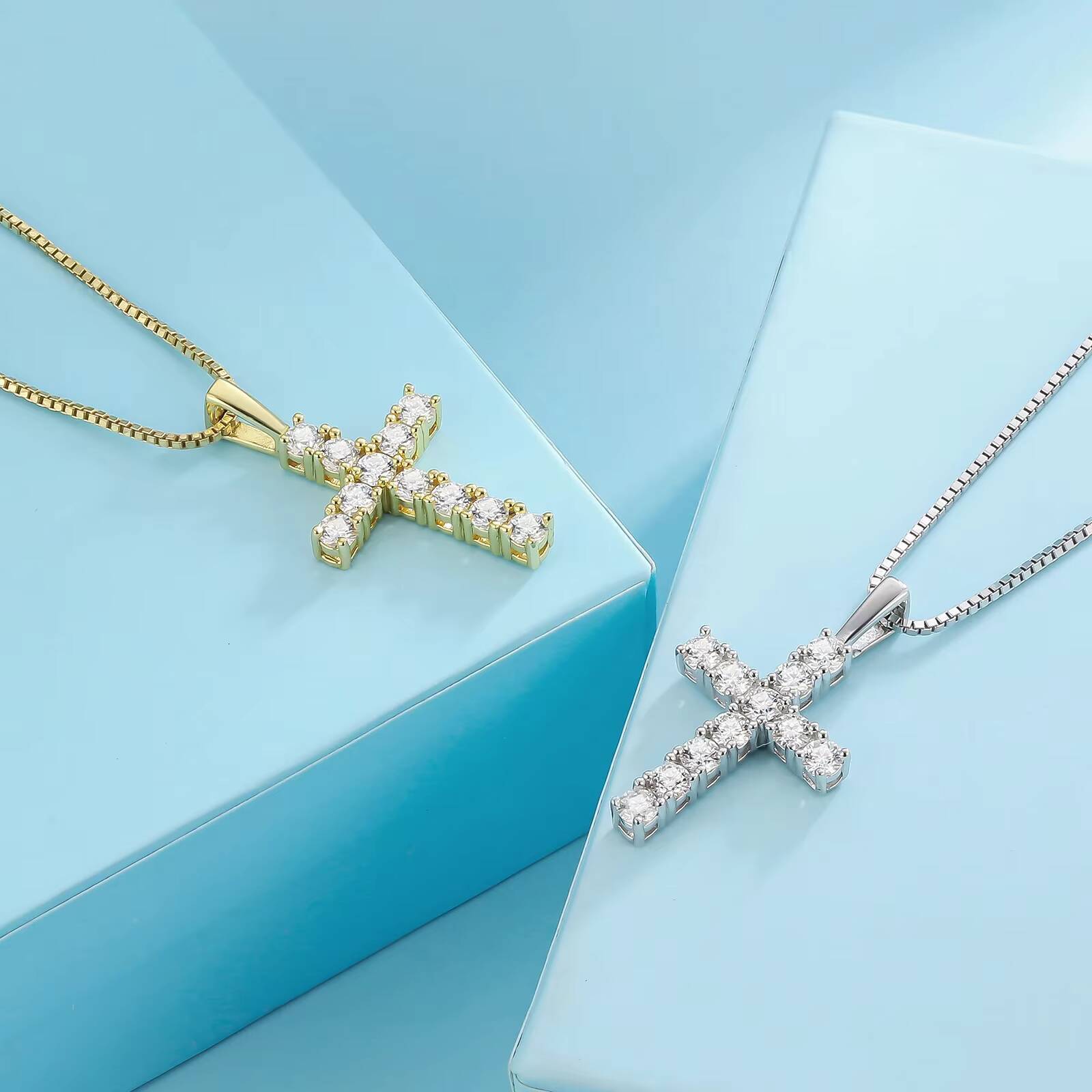 USA Stock Mossanite Jewelry Gifts Iced Out 925 Sterling Silver VVS Lab Diamond Moissanite Cross Pendant Necklace for Men Women