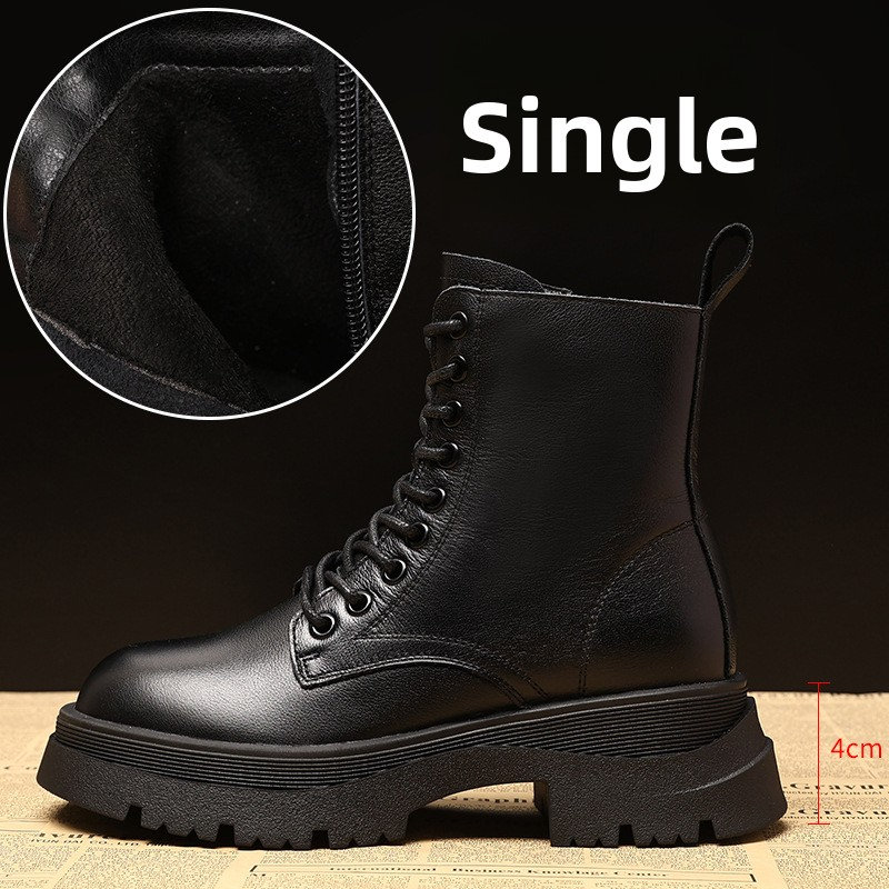 New women's genuine leather Martin boots, new British cowhide autumn and winter boots, black thick soled short boots, designer shoes