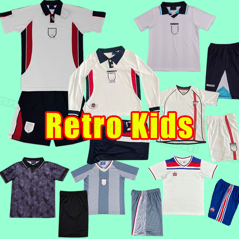 Kids Child England retro soccer jerseys Gerrard Beckham SHEARER Lampard Rooney Owen Terry classic vintage football shirt 1990 1998 98 1982 1996 2002 enfants long