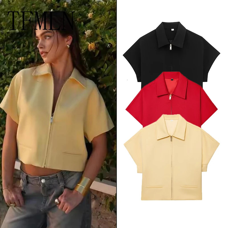 TFMLN Women Fashion Cropped Jacket Zipper Varsity Womens Jackets Short Sleeve Coats Casual Holiday Woman 250930