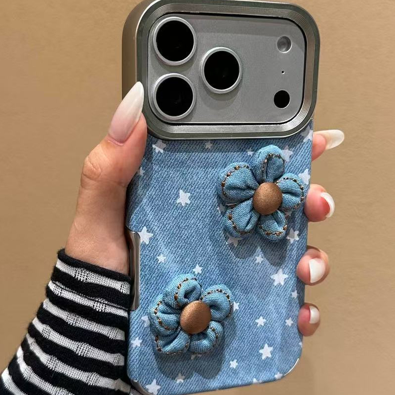 Compatible with iPhone 17 Pro Max Cute Flower Floral Case, Soft Shockproof Protective Phone Case for iPhone 16 Pro Max Women Girls Flower Blue