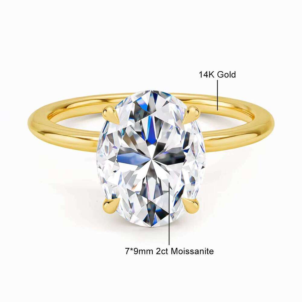 Premium Jeweler Women Engagement Wedding Gift Hollow Real 14k Gold 2ct 3ct Oval Shape Silicon Stone Ring