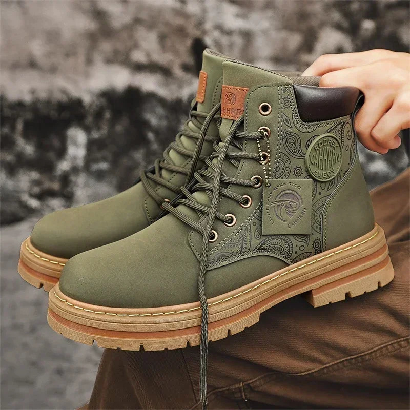 Men Fashion Daily Casual Mens Motorcycle Boots High Ankle Walking Shoes Leather Boots Cowboy Boots Men Bionic Boots 250930
