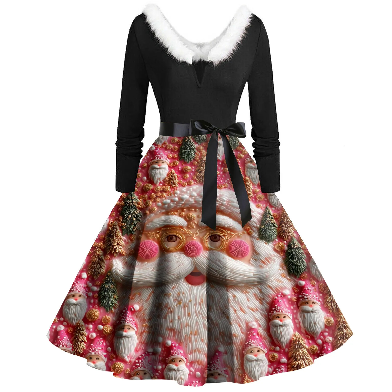 Christmas Ladies Fashionable Round Neck Casual Print Long Sleeved Dress With Large Swing Party And Holiday Attire 250930