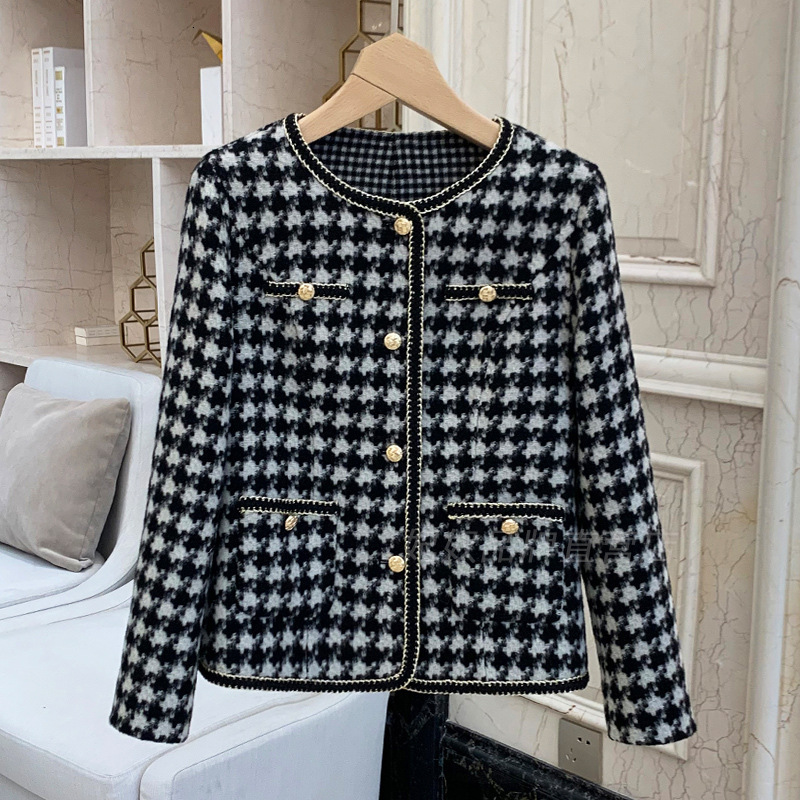 2025 plaid jacket coarse wool short jacket designer jacket women's new autumn and winter wool short jacket autumn and winter new luxury jacket